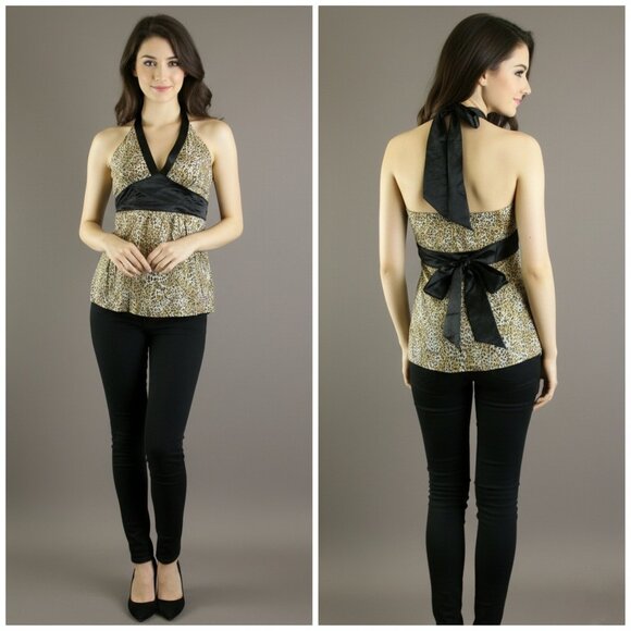 Leopard satin trim halter top - Picture 2 of 3